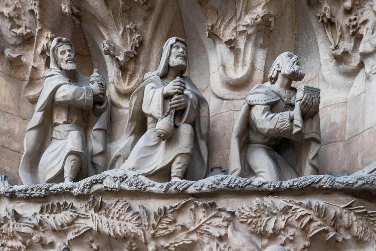 Close Up of Sculptural Detail of Three Men from Church Facade